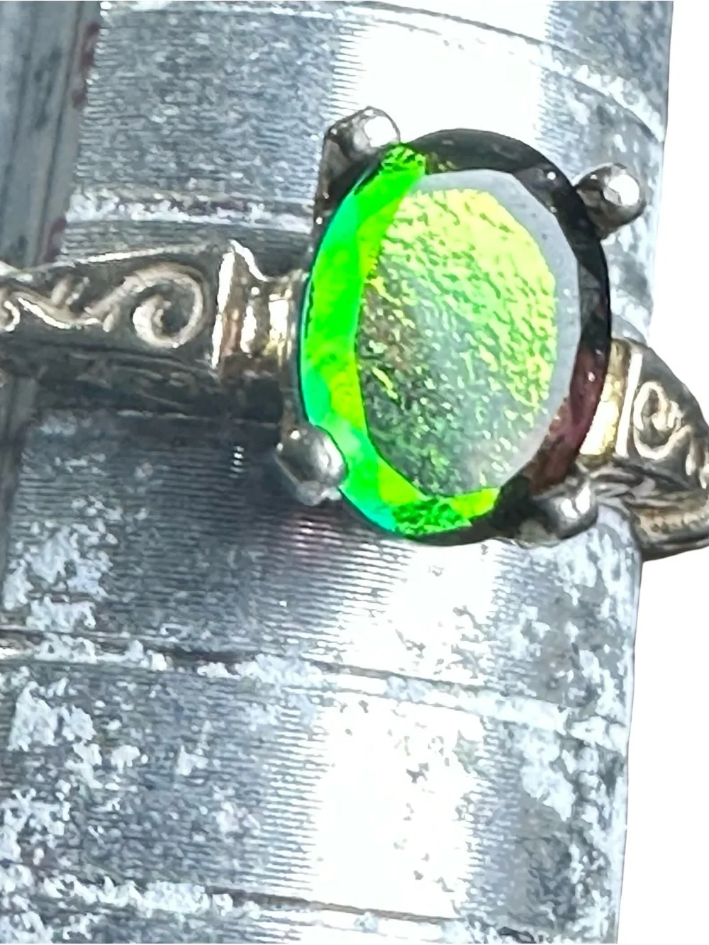 Vtg Kabana 925 Sterling Silver Mystic Color Change Stone Scroll Ring Sz 6.75 2.2